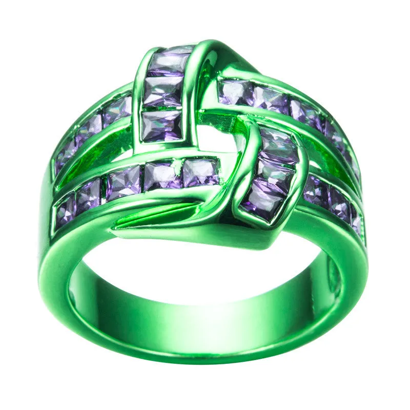 Green Gold Purple Zircon Ring