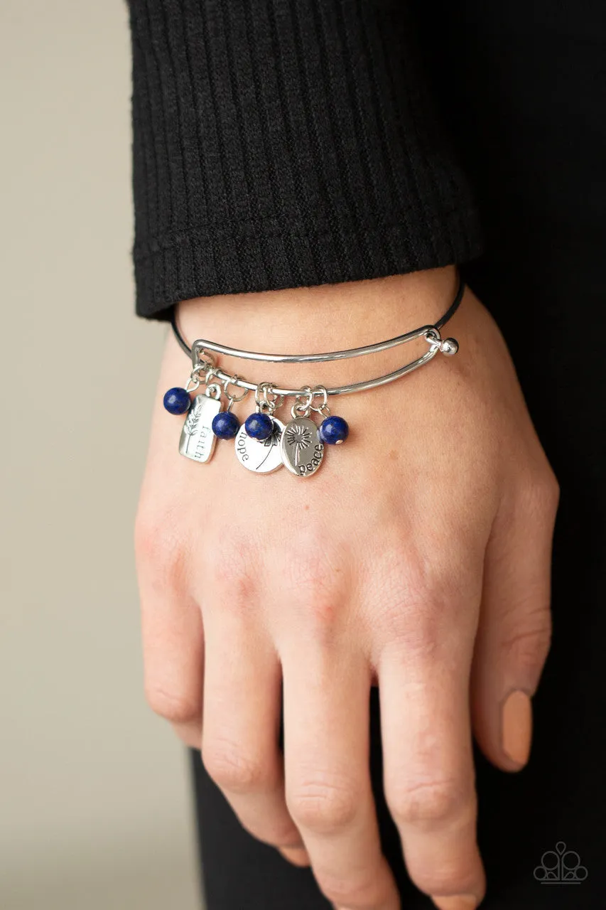 GROWING Strong - Blue - Stone Bead "Faith," "Peace," "Hope" Inspirational Religious Paparazzi Bangle Hook Bracelet
