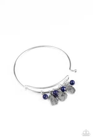 GROWING Strong - Blue - Stone Bead "Faith," "Peace," "Hope" Inspirational Religious Paparazzi Bangle Hook Bracelet