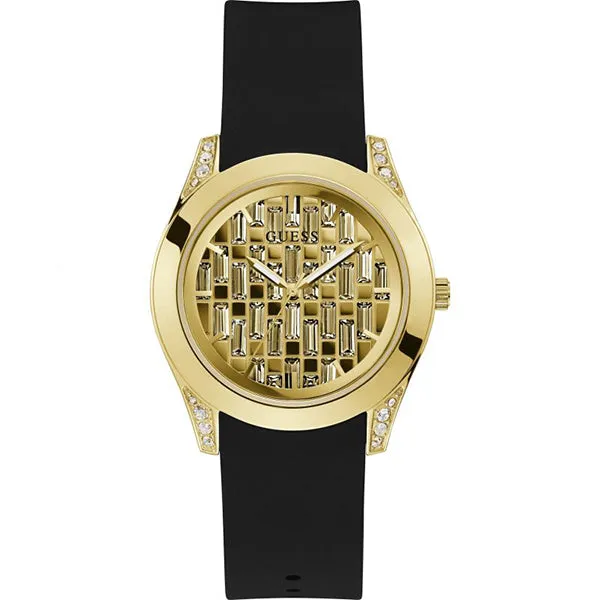Guess Clarity Black Silicone Strap Gold Dial Quartz Watch for Ladies - GW0109L1