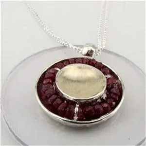 Hadar Designers 9k Yellow Gold 925 Sterling Silver Genuine Ruby Pendant (I n580)
