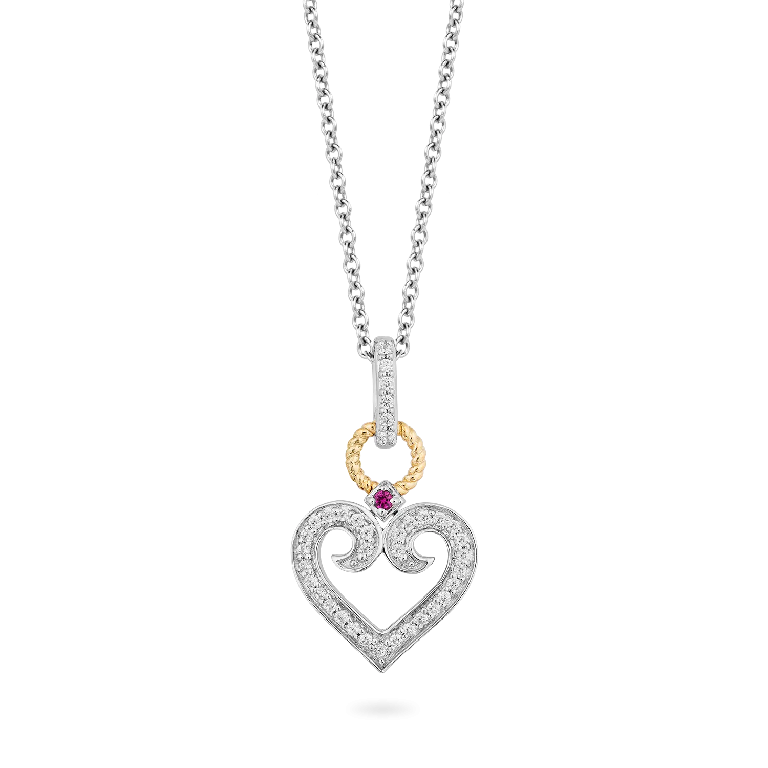 Hallmark Fine Jewelry Small Diamond Follow Your Heart Pendant in Sterling Silver & 14K Yellow Gold with Created Ruby & Diamonds