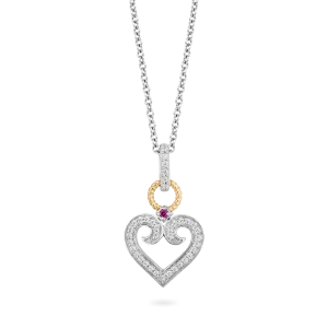 Hallmark Fine Jewelry Small Diamond Follow Your Heart Pendant in Sterling Silver & 14K Yellow Gold with Created Ruby & Diamonds