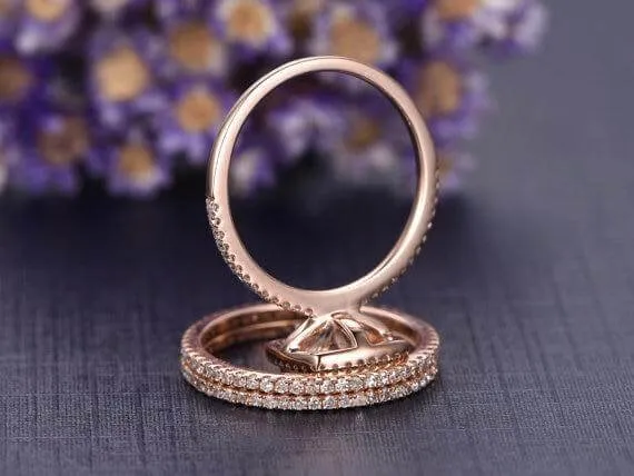 Halo 2 Carat Cushion Cut Moissanite Diamond Trio Engagement Ring Set in 10k Rose Gold on Sale