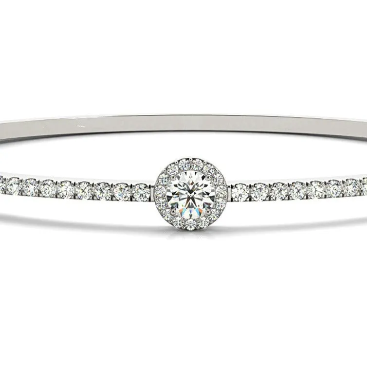 Halo Center 1.80 ctw Round Diamond Bangle Bracelet Pave Set
