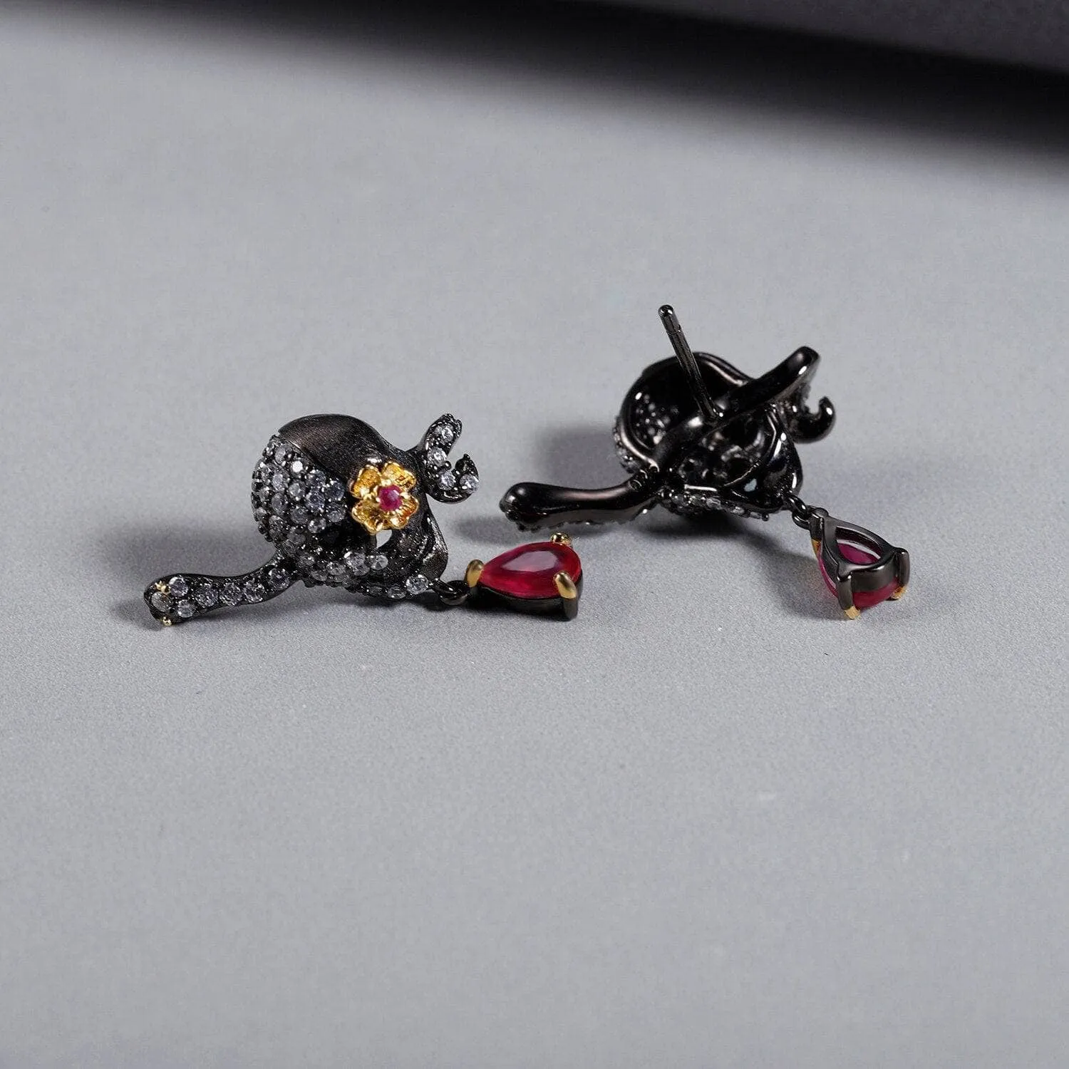 Handmade Skull Stud Earrings With Ruby Gemstone