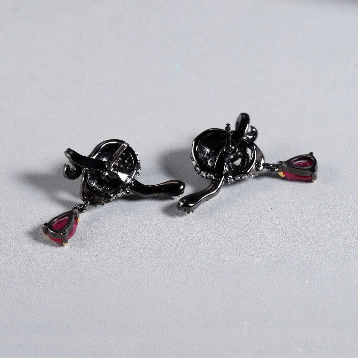 Handmade Skull Stud Earrings With Ruby Gemstone