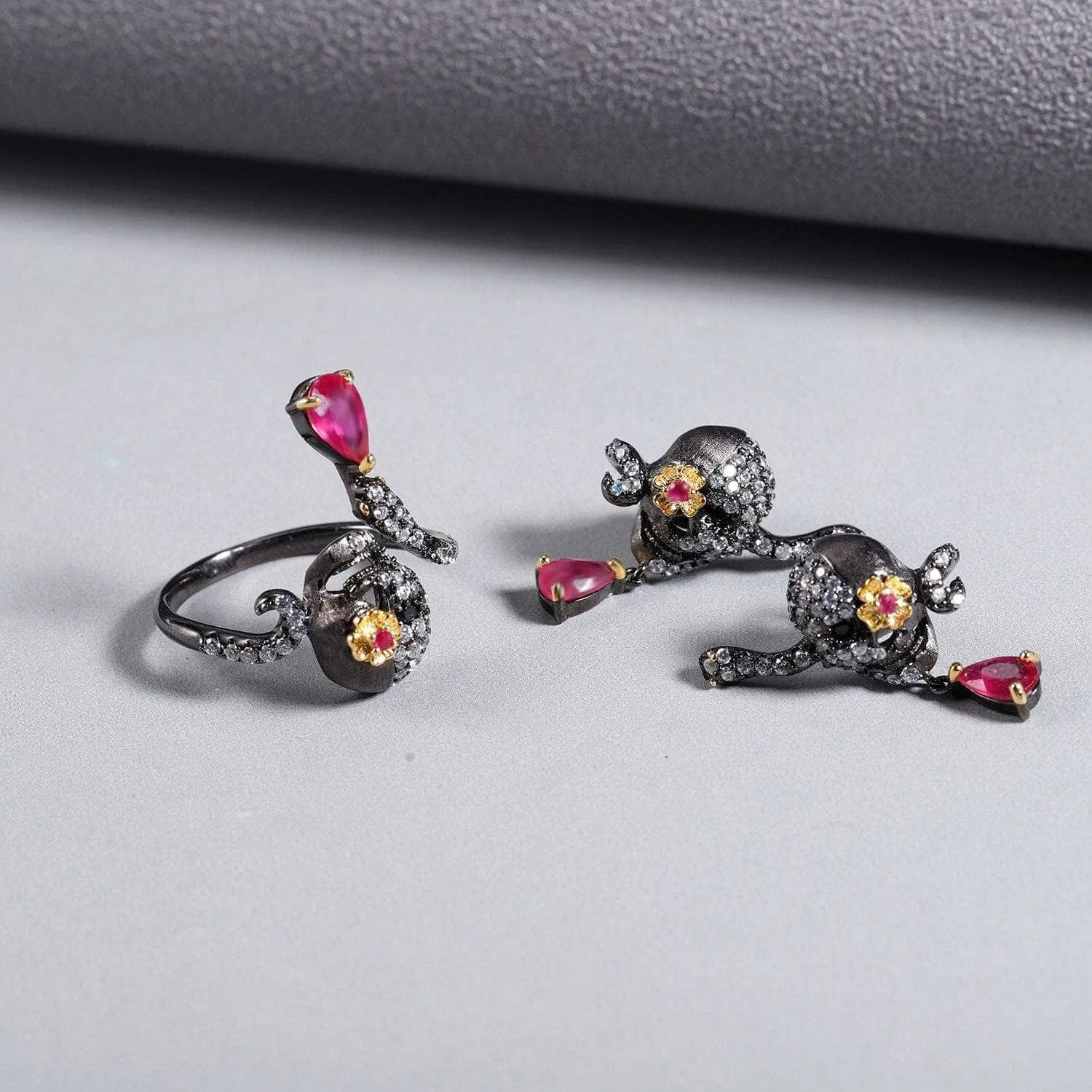 Handmade Skull Stud Earrings With Ruby Gemstone