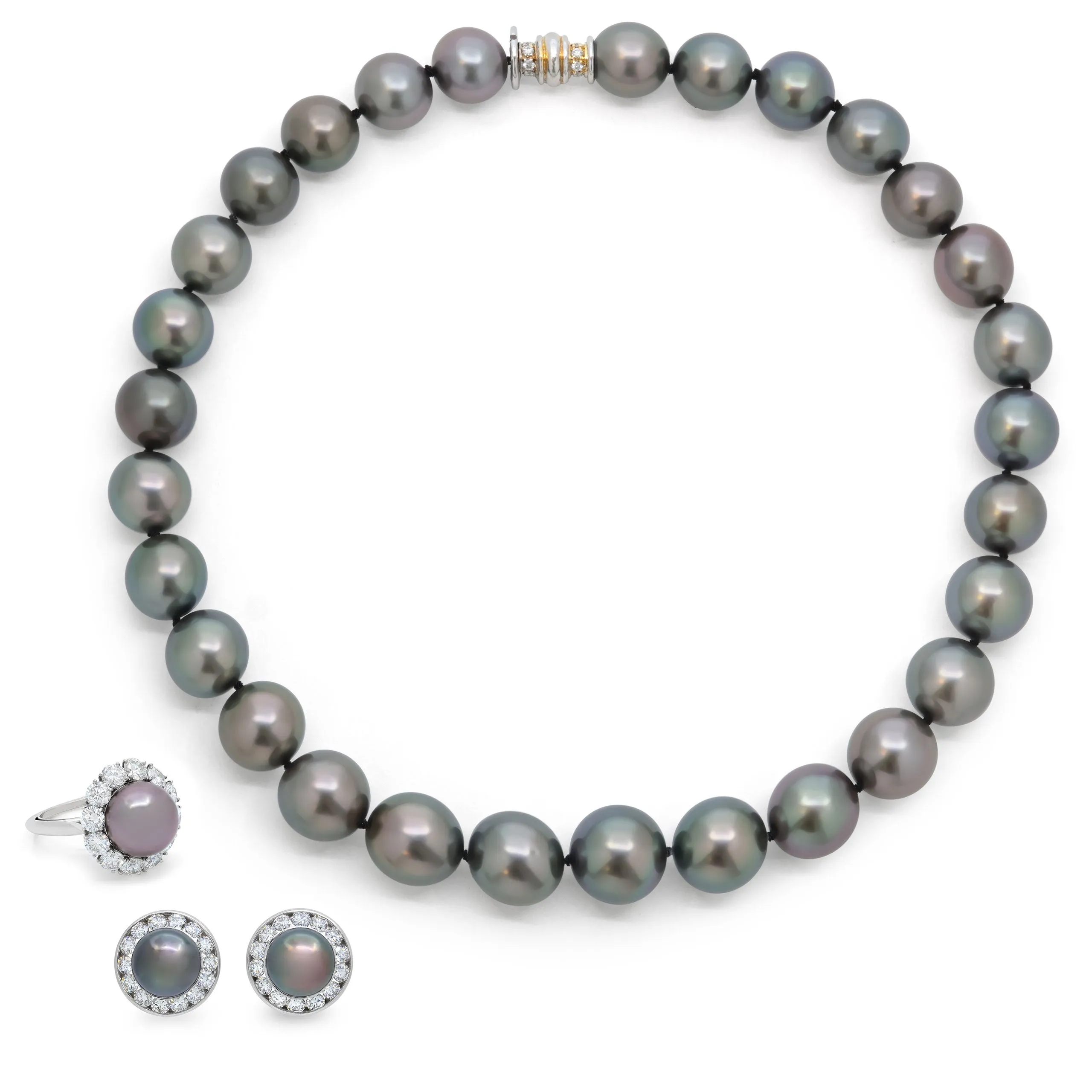 Harry Winston Tahitian Pearl and Diamond Set in Platinum and 18K