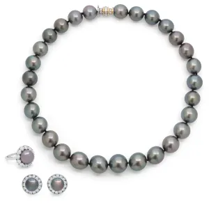 Harry Winston Tahitian Pearl and Diamond Set in Platinum and 18K