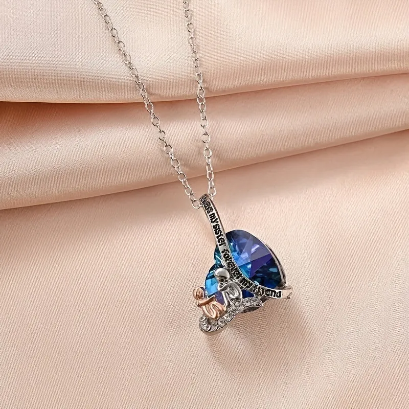 Heart Crystal Necklace Men Women Delicate Pendant