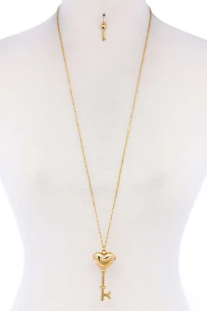 Heart Key Shape Locket Pendant Necklace