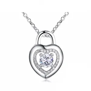 Heart Lock Shape Cubic Zirconia 925 Sterling Silver Necklaces & Pendants Fashion Party Jewelry For Women