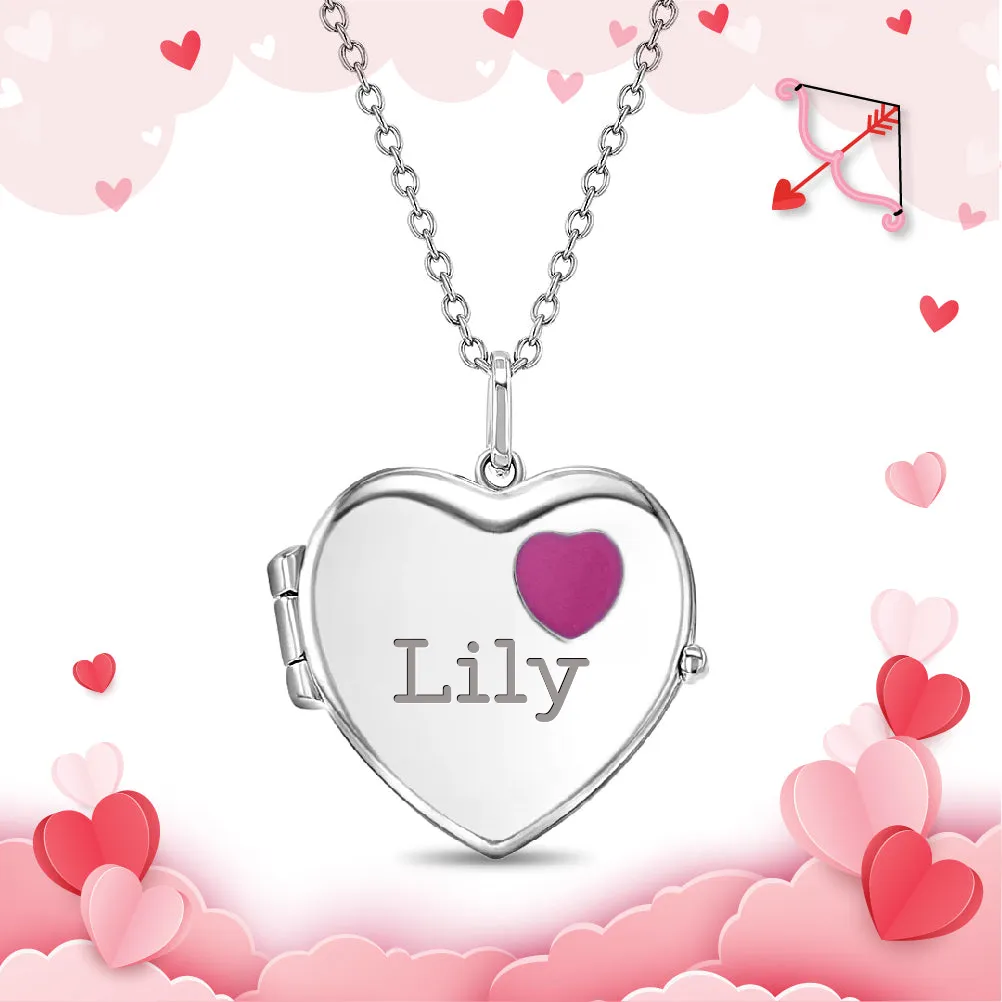 Heart Locket Pink Enamel Kids / Children's / Girls - Sterling Silver