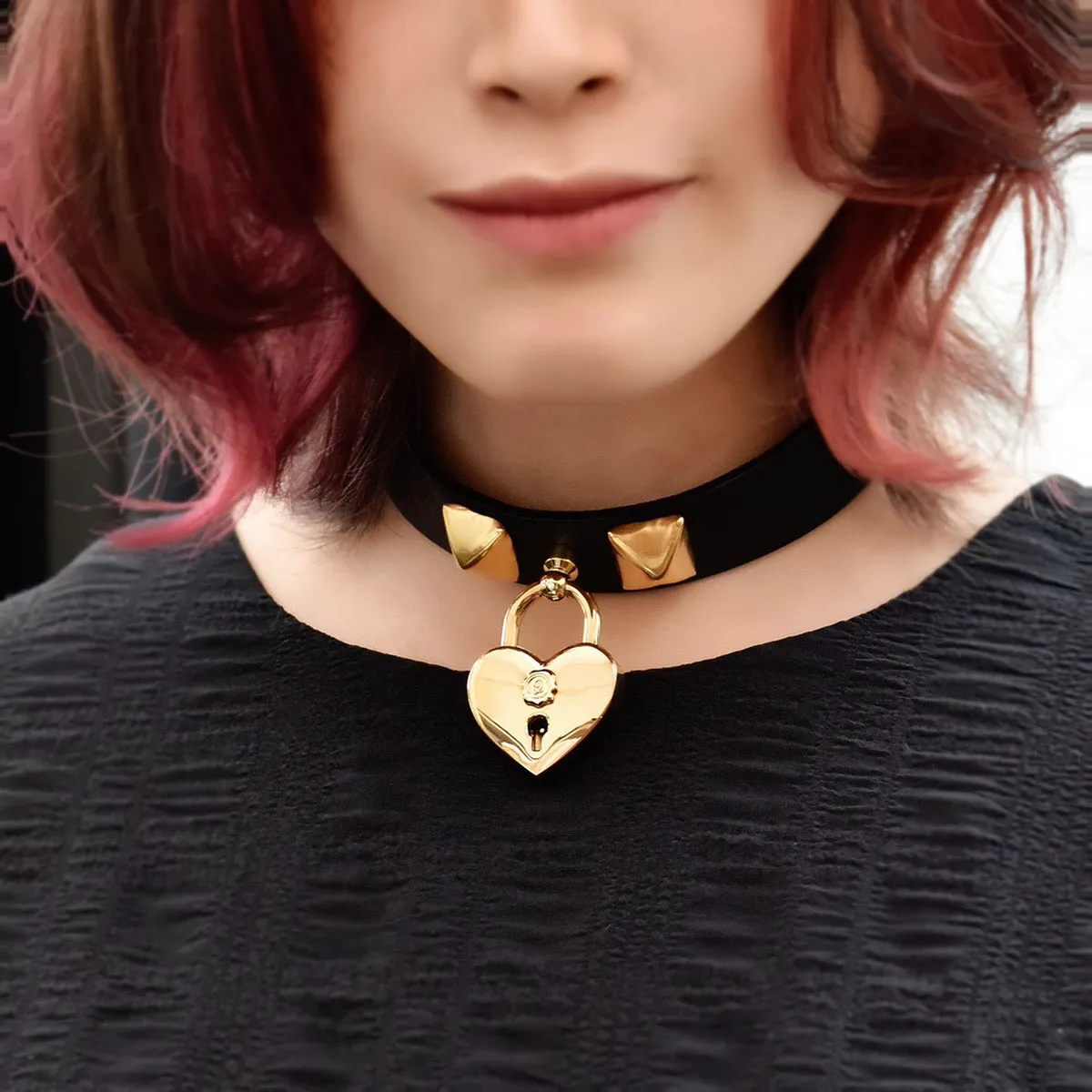 Heart Rock Padlock Leather Choker【Japan Jewelry】