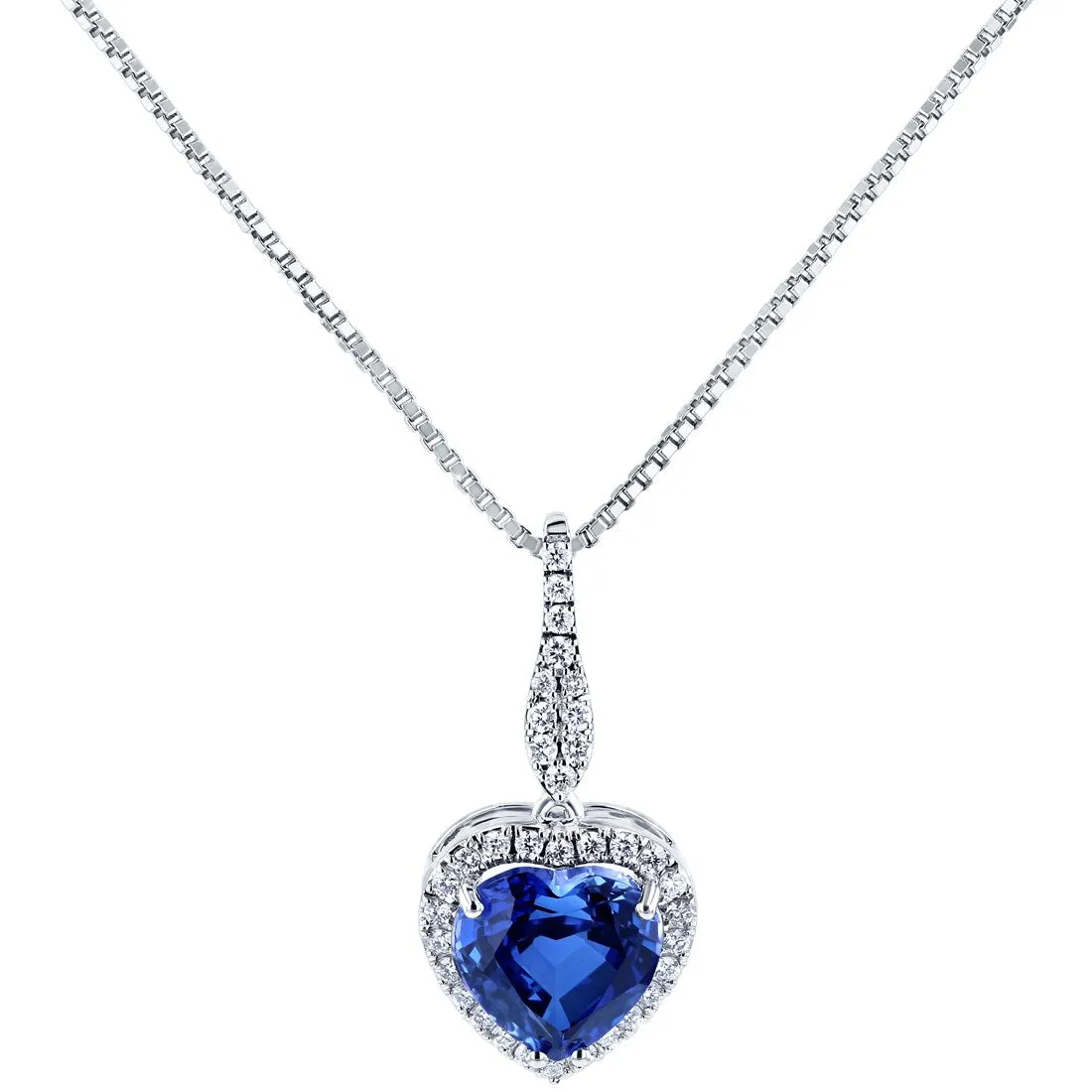 Heart Shape Blue Sapphire and Diamond Pendant Necklace 14K White Gold 5.35 Carats Total