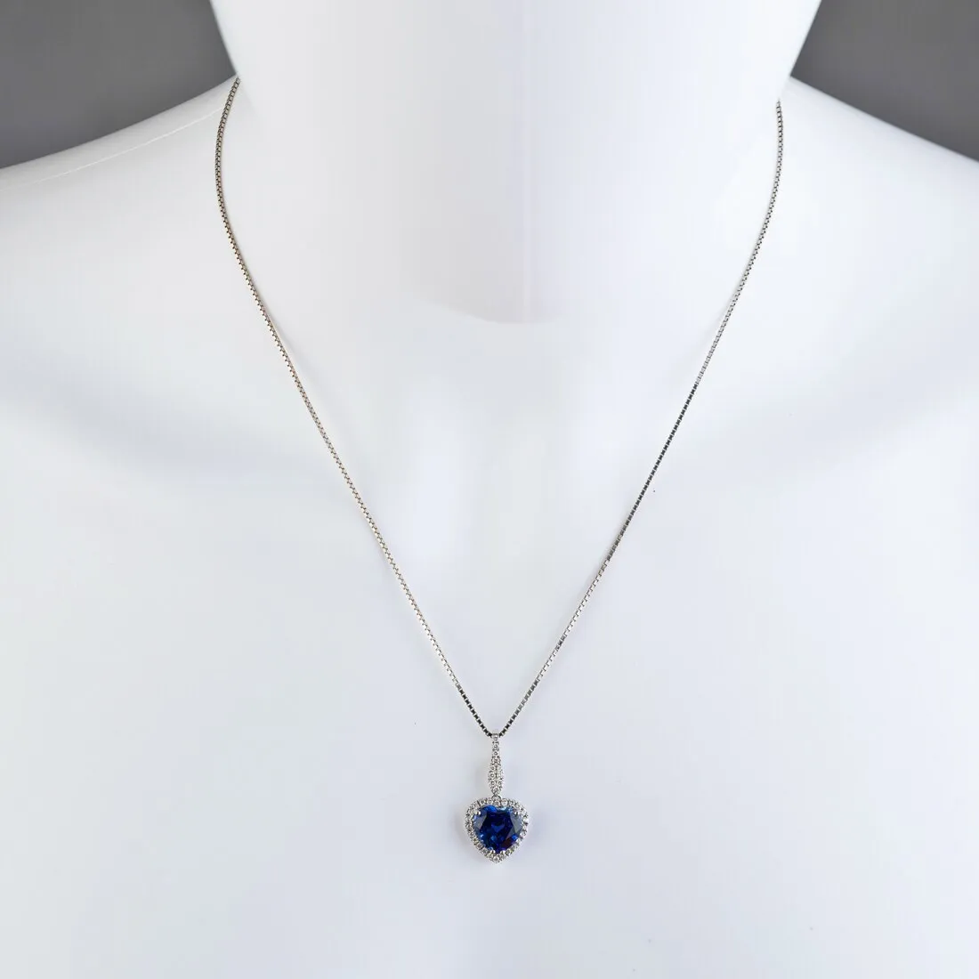 Heart Shape Blue Sapphire and Diamond Pendant Necklace 14K White Gold 5.35 Carats Total