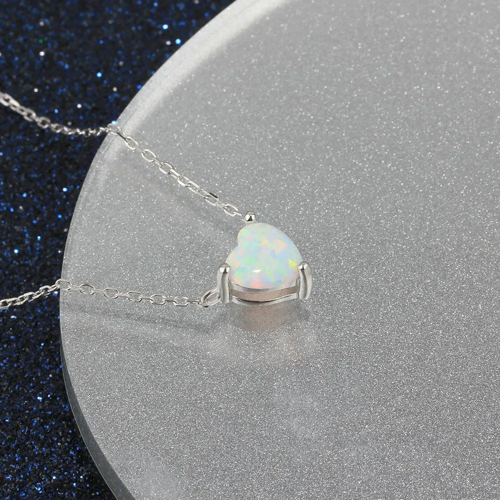 Heart Shape Milky Opal Pendant Love Necklace