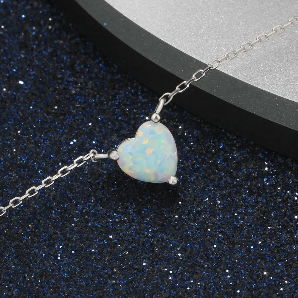 Heart Shape Milky Opal Pendant Love Necklace