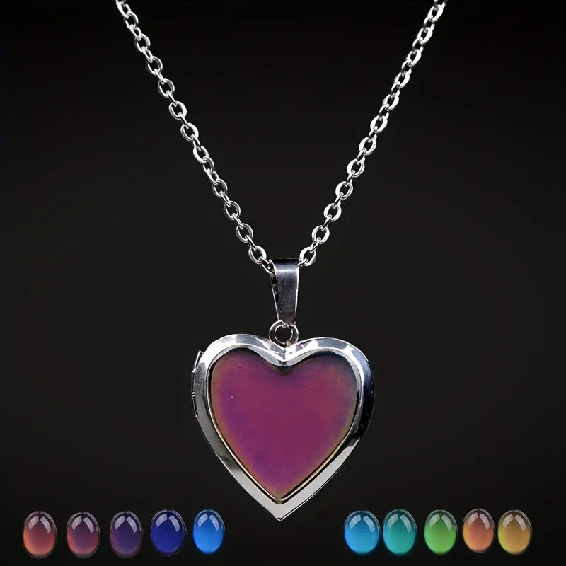 Heart Shape Photo Pendant Mood Necklace Locket Pendant For Men Women