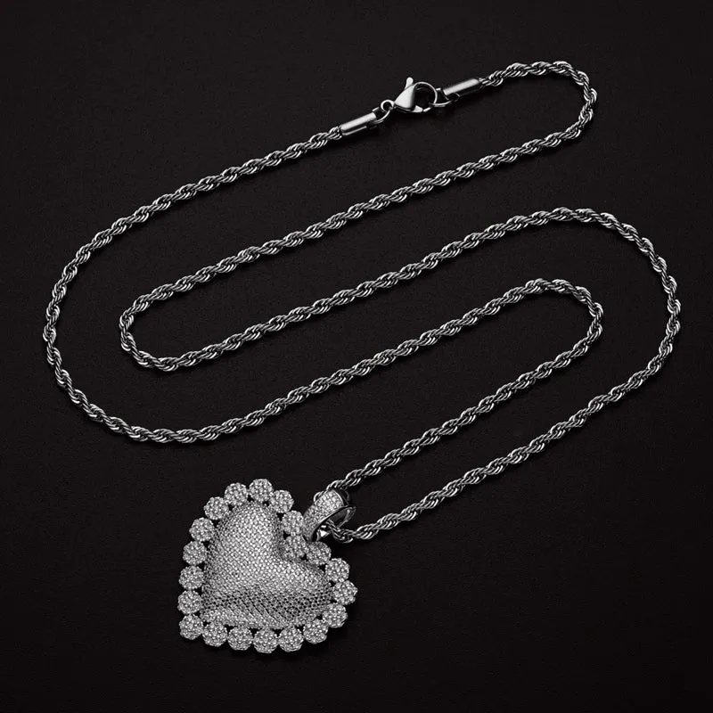 Heart Shaped Luxury Hip Hop Created Diamond Pendant Necklace