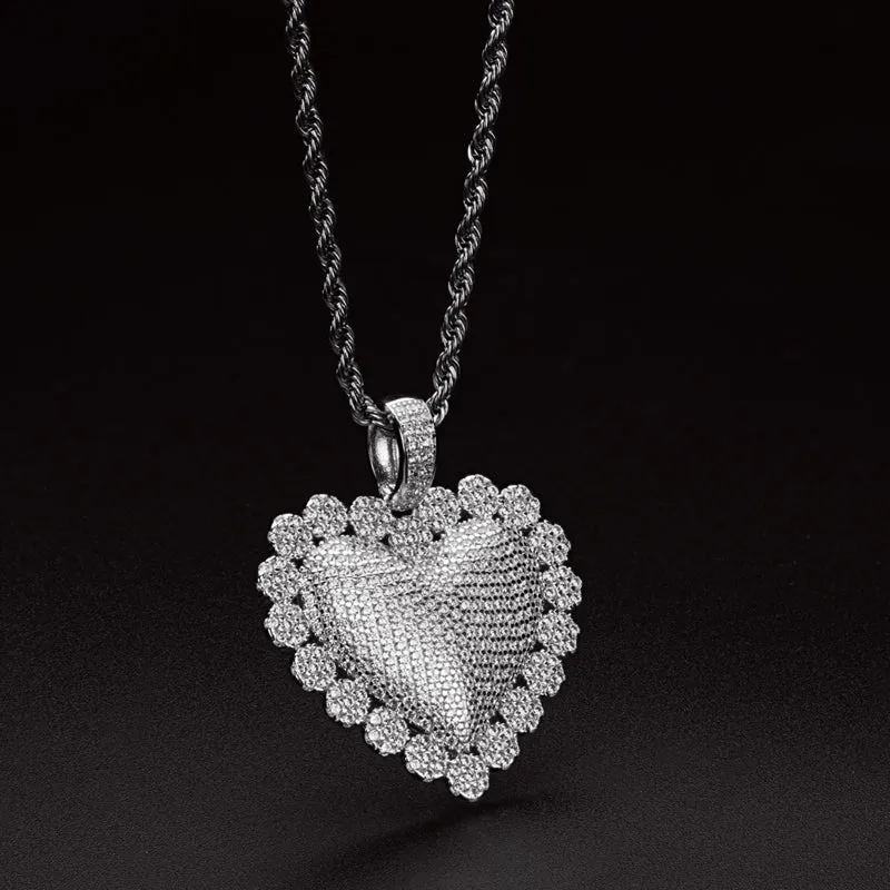 Heart Shaped Luxury Hip Hop Created Diamond Pendant Necklace