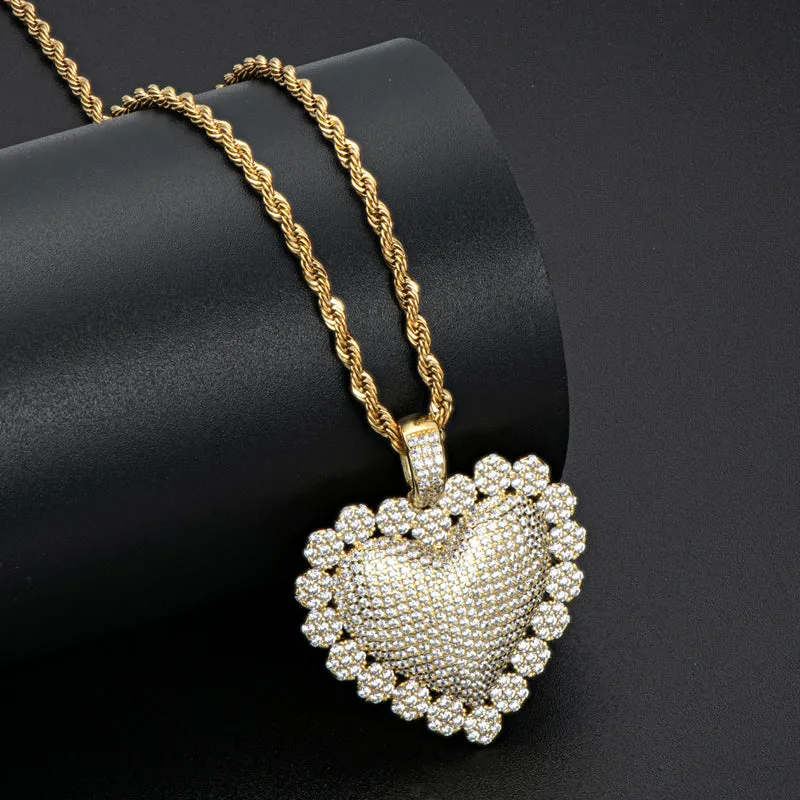 Heart Shaped Luxury Hip Hop Created Diamond Pendant Necklace
