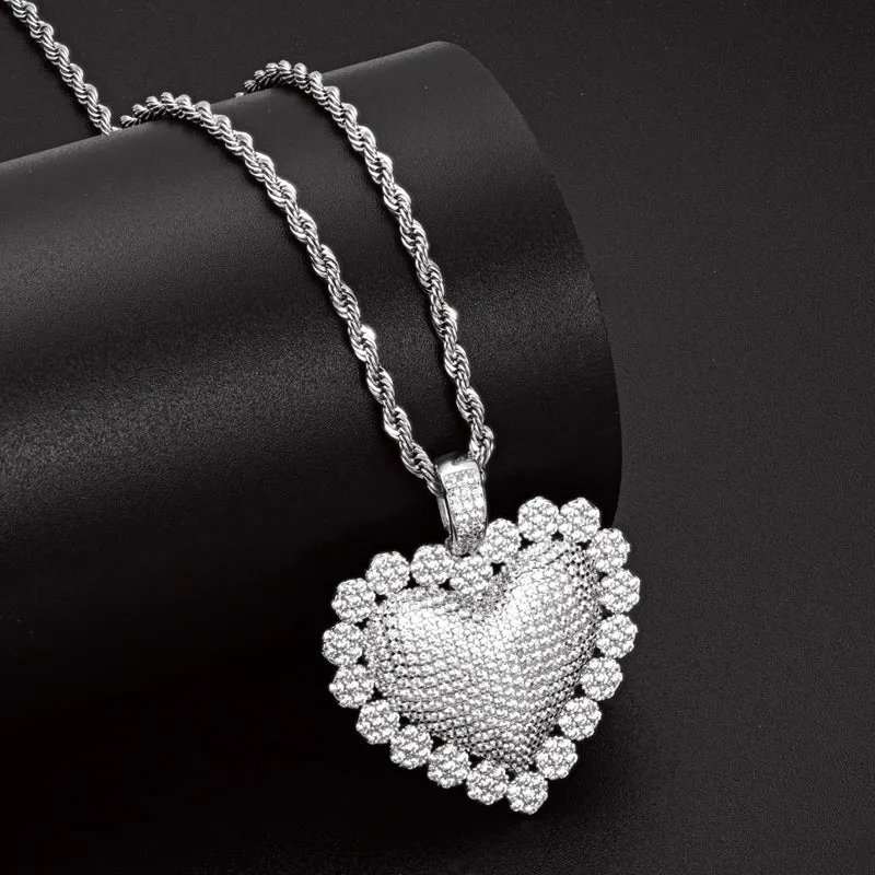Heart Shaped Luxury Hip Hop Created Diamond Pendant Necklace