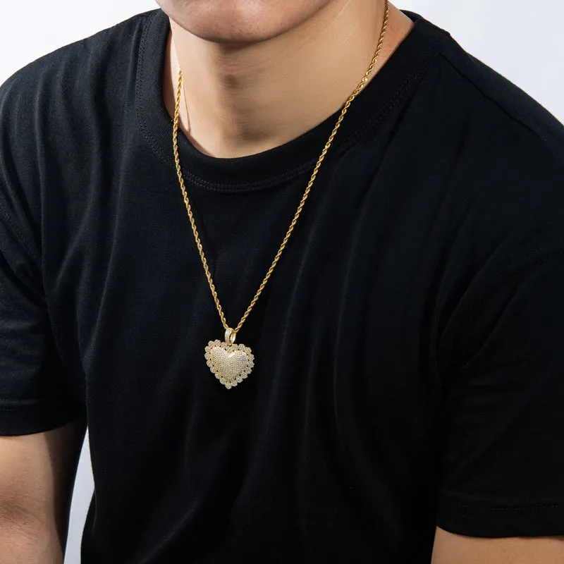 Heart Shaped Luxury Hip Hop Created Diamond Pendant Necklace