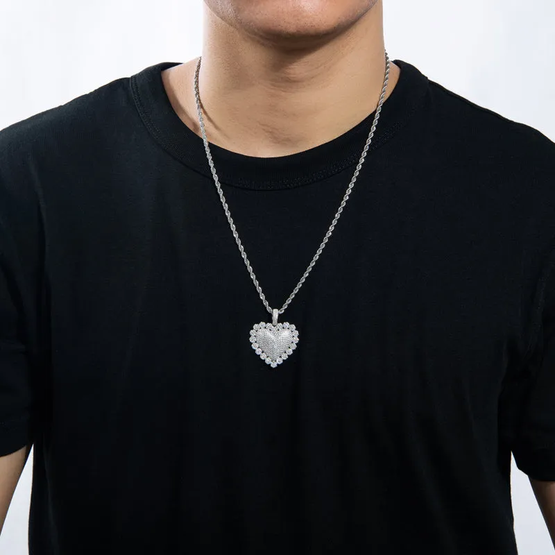 Heart Shaped Luxury Hip Hop Created Diamond Pendant Necklace