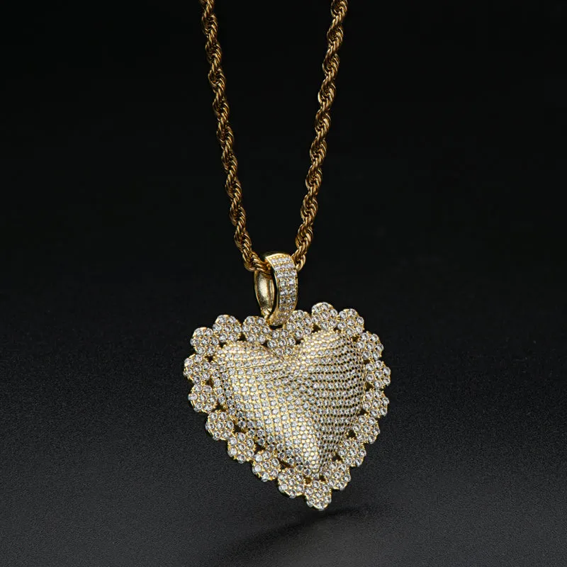 Heart Shaped Luxury Hip Hop Created Diamond Pendant Necklace