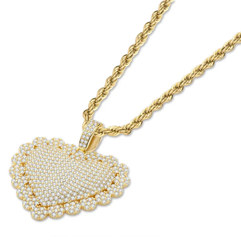 Heart Shaped Luxury Hip Hop Created Diamond Pendant Necklace