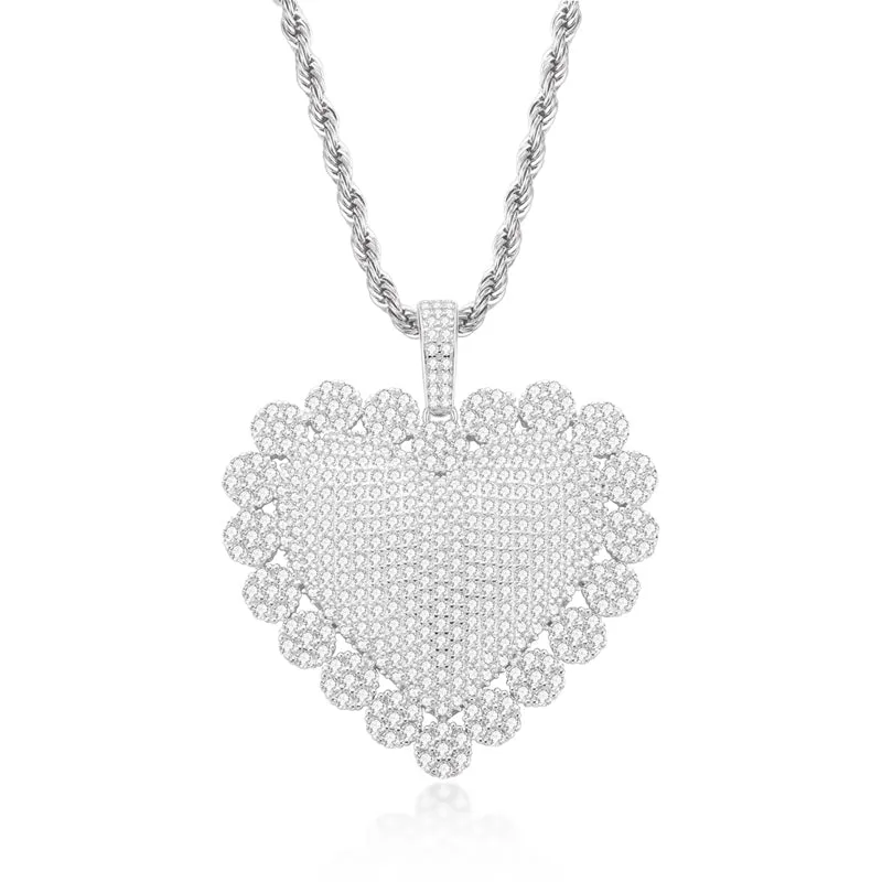Heart Shaped Luxury Hip Hop Created Diamond Pendant Necklace