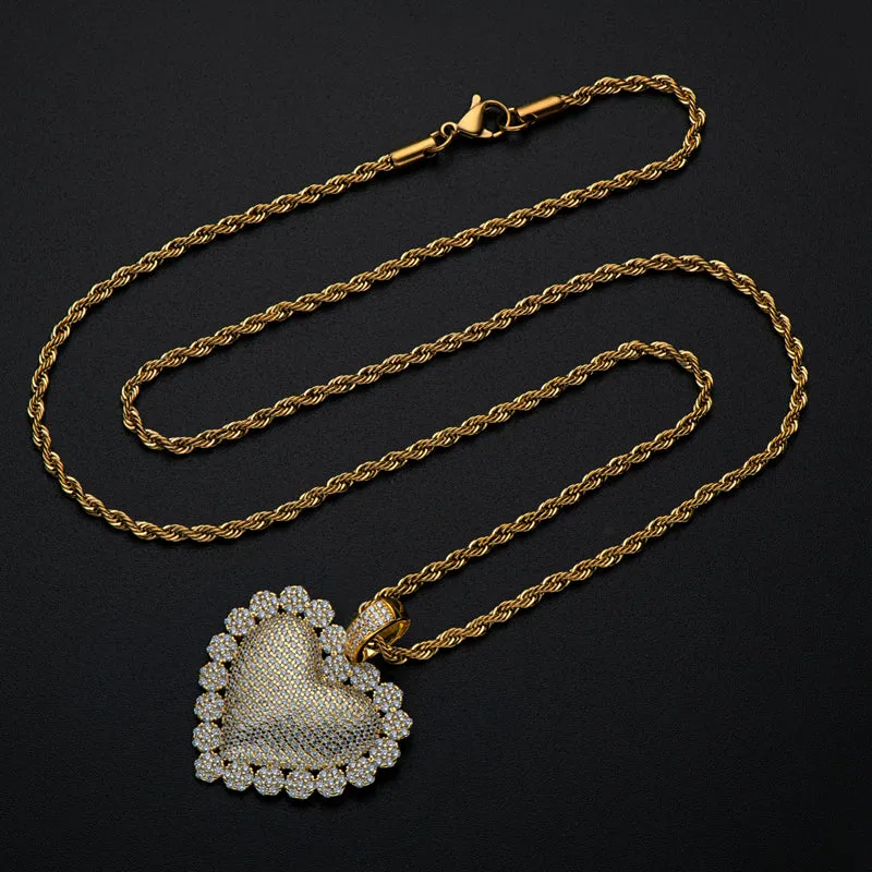 Heart Shaped Luxury Hip Hop Created Diamond Pendant Necklace
