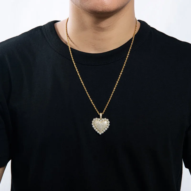 Heart Shaped Luxury Hip Hop Created Diamond Pendant Necklace