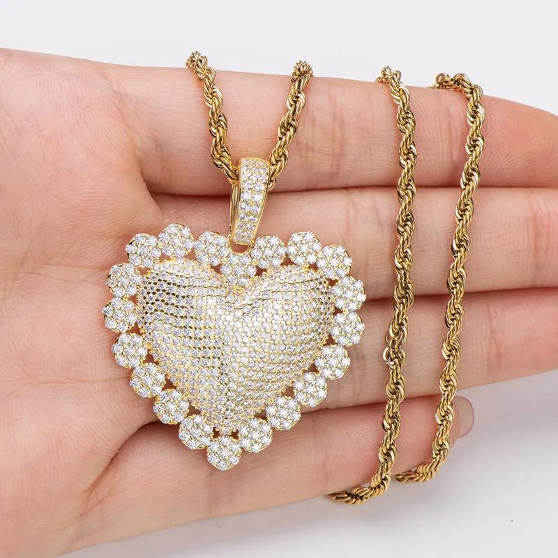 Heart Shaped Luxury Hip Hop Created Diamond Pendant Necklace