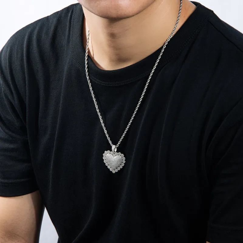 Heart Shaped Luxury Hip Hop Created Diamond Pendant Necklace