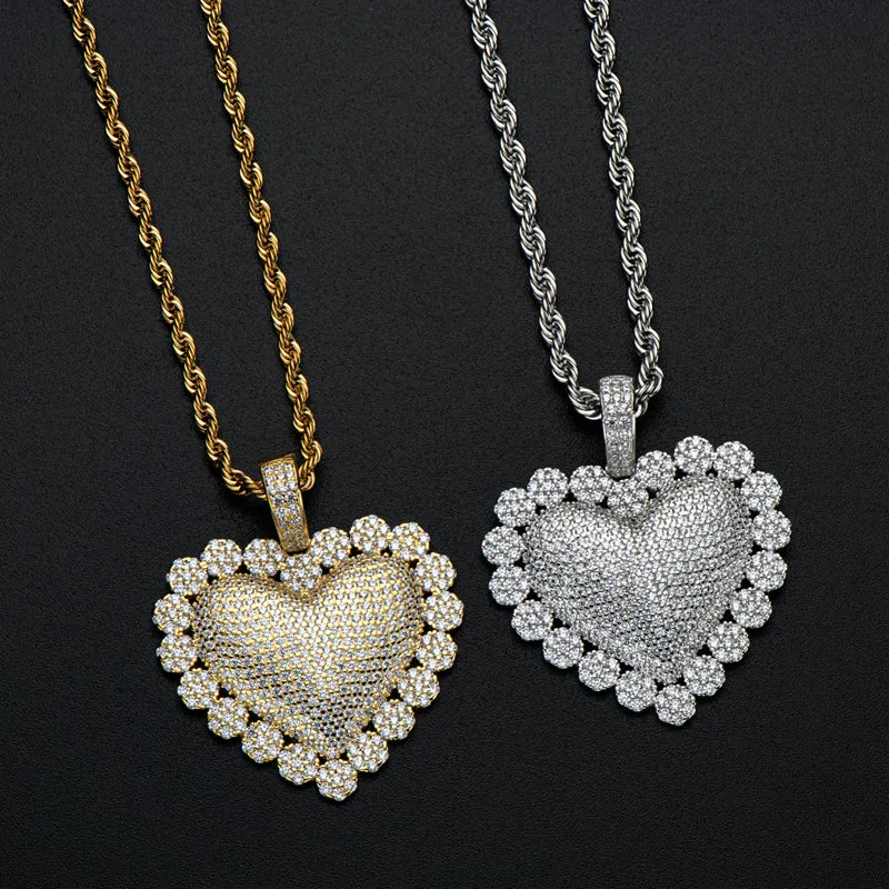 Heart Shaped Luxury Hip Hop Created Diamond Pendant Necklace
