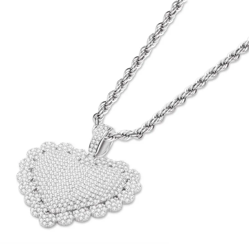 Heart Shaped Luxury Hip Hop Created Diamond Pendant Necklace