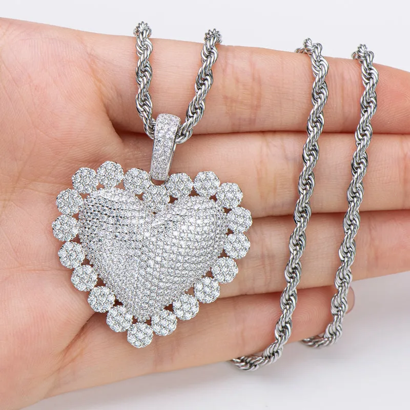 Heart Shaped Luxury Hip Hop Created Diamond Pendant Necklace
