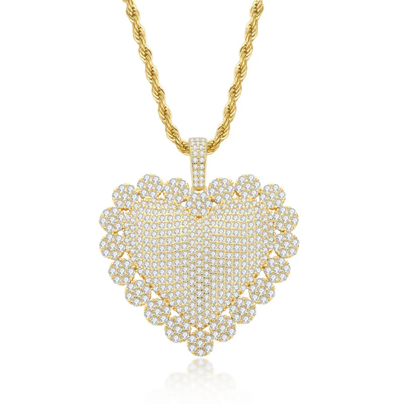 Heart Shaped Luxury Hip Hop Created Diamond Pendant Necklace