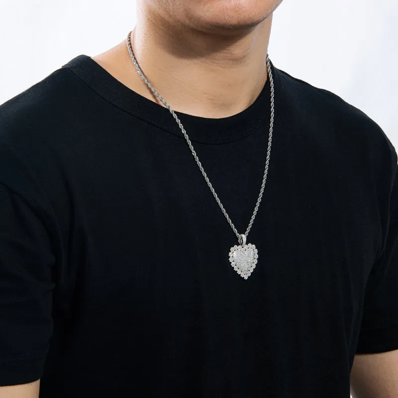 Heart Shaped Luxury Hip Hop Created Diamond Pendant Necklace