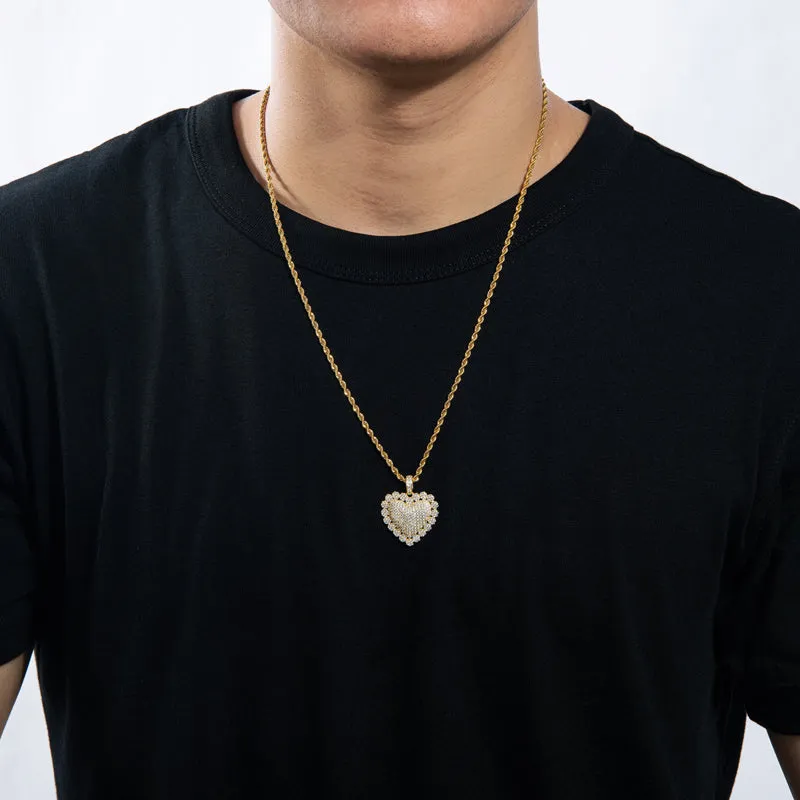 Heart Shaped Luxury Hip Hop Created Diamond Rope Chain Pendant Necklace