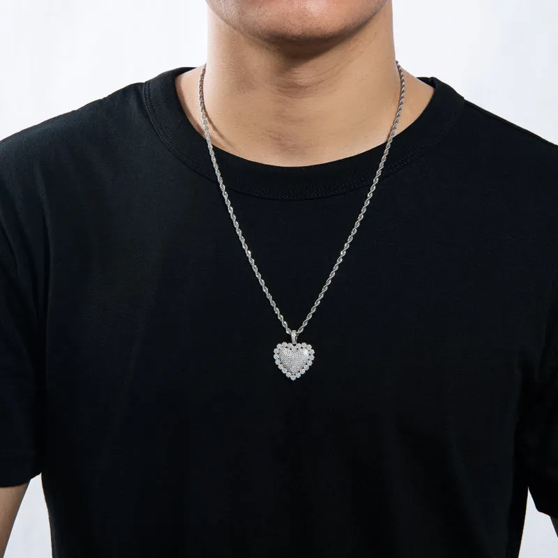 Heart Shaped Luxury Hip Hop Created Diamond Rope Chain Pendant Necklace