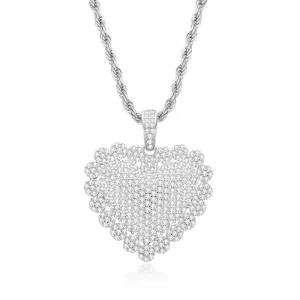Heart Shaped Luxury Hip Hop Created Diamond Rope Chain Pendant Necklace