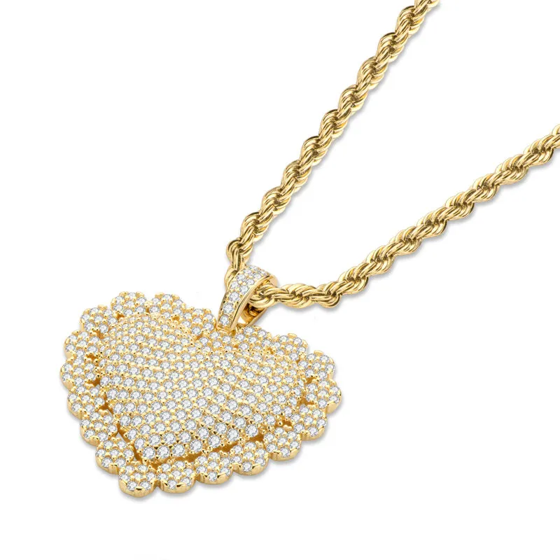 Heart Shaped Luxury Hip Hop Created Diamond Rope Chain Pendant Necklace