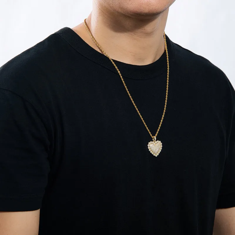 Heart Shaped Luxury Hip Hop Created Diamond Rope Chain Pendant Necklace