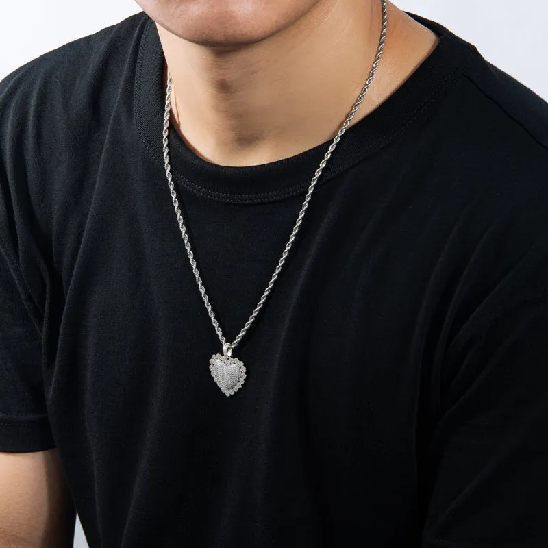 Heart Shaped Luxury Hip Hop Created Diamond Rope Chain Pendant Necklace