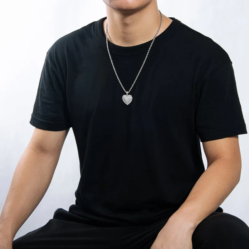 Heart Shaped Luxury Hip Hop Created Diamond Rope Chain Pendant Necklace