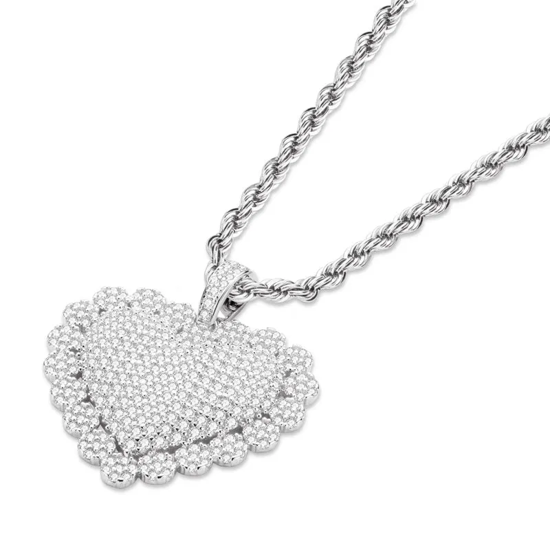 Heart Shaped Luxury Hip Hop Created Diamond Rope Chain Pendant Necklace